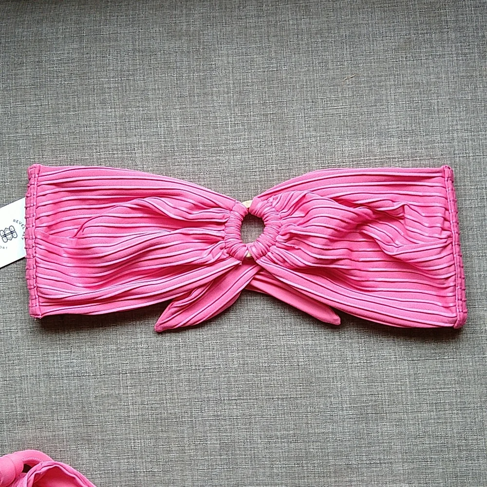 Revel Rey Bright Pink Bandeau Strapless High Rise Bikini Resort Claire Hayes